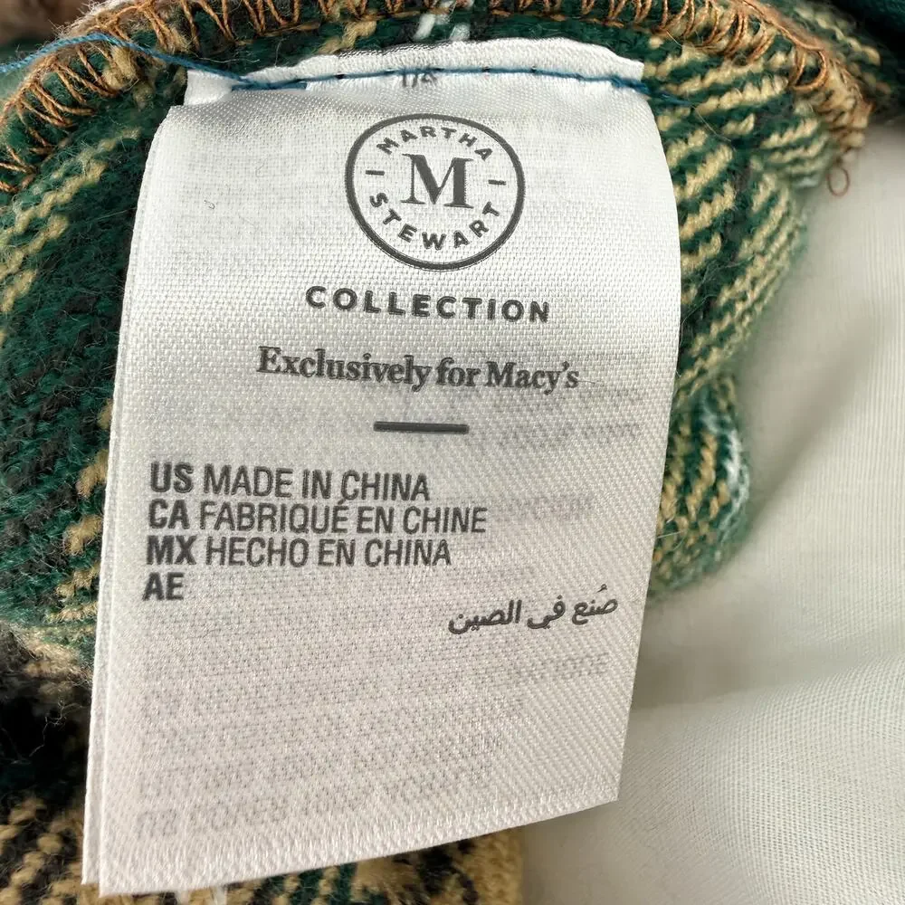 Martha Stewart 20x20 Green Plaid Flannel Faux Fur Decorative Throw Pillows Pair